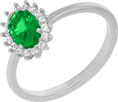 Produktbild von 585er Weißgold Damenring mit synth. Smaragd Ring Goldring Verlobungsring Antragsring