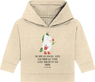 Produktbild von Mr. & Mrs. Panda Organic Baby Hoodie Einhorn Gärtner 12. - 18. Monat - Natural Raw - Geschenk, Garten, Kapuzenshirt, Stiefel, Unicorn, Gießkanne, Einhörner, Freundin