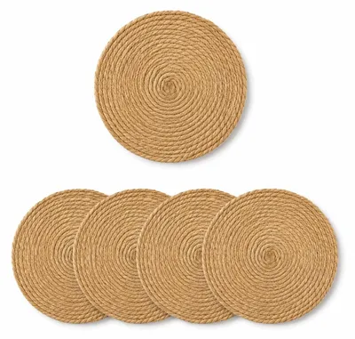 4er Set runde Platzsets aus Pucao-Gras, 25 cm, natürlich gewebt