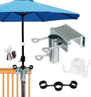 Image de Support de parasol Balustrade Ø 25-38 mm avec support de parasol peu encombrant - Convient aux balcons jusqu'à 5 cm de large