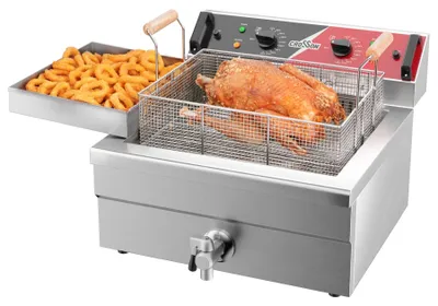 Gewerbliche Fritteuse 6500 W, 3 Körbe, Edelstahl, Ablasshahn