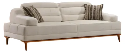 Produktbild von Moderne weiße Stoffsofa- und Sessel-Garnitur aus Holz