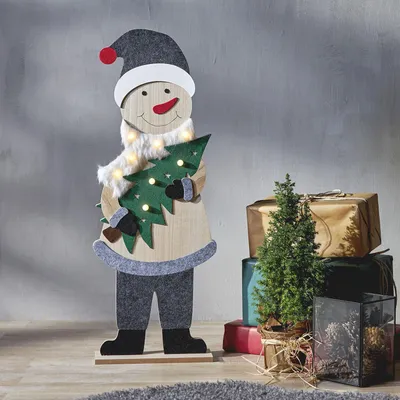 Zdjęcie produktu dla Figurka drewniany Bałwanek Led BILLY 80 cm na baterie