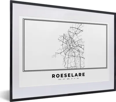 Produktbild von MuchoWow® Gerahmtes Poster Karte - Stadtplan - Roeselare - Belgien - Schwarz und weiß 40x30 cm - Poster mit Schwarzem Bilderrahmen Wandposter Rahmen Foto Bilder - Bilderrahmen - Poster im Rahmen