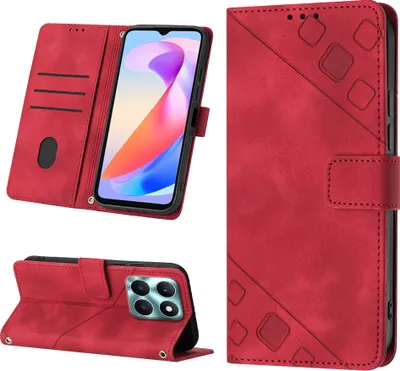 Obrázek produktu pro Kryt pro Honor X6A Embossed Flipové kožené pouzdro se stojánkem Red