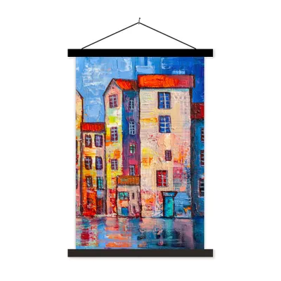 Produktbild von MuchoWow® Textilposter Gemälde - Ölfarbe - Haus - Wasser 40x60 cm mit schwarzem Rahmen - Wanddekorationen