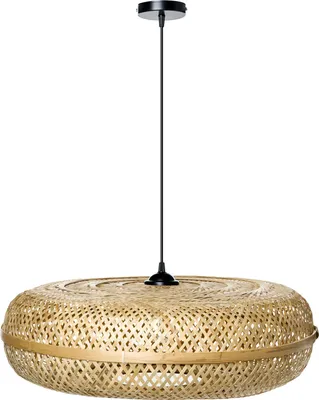 Produktbild von BELIANI Hängeleuchte mit rund gewebtem Bambusschirm im Boho-Stil für Wohn- und Esszimmer