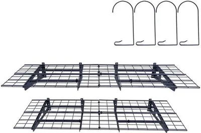 Imagen del producto de Estanterías para garaje, lote de 2 unidades, 122 x 61 cm. Soporte de pared resistente. Capacidad de carga total: 35 kg. Ideales para almacenamiento en garajes, talleres y cobertizos.