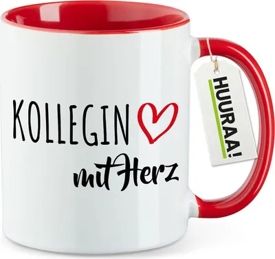 Produktbild von Huuraa Kaffeetasse Kollegin mit Herz 330ml Rot Keramik Kaffeebecher Geschenkidee