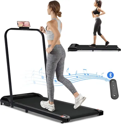 Produktbild von AIORBER 2 in 1 Laufband für zuhause & Büro klappbar, elektrisch 1-6 km/h mit Fernbedienung Bluetooth LED-Display, Fitnessgerät Grün Schwarz Rosa