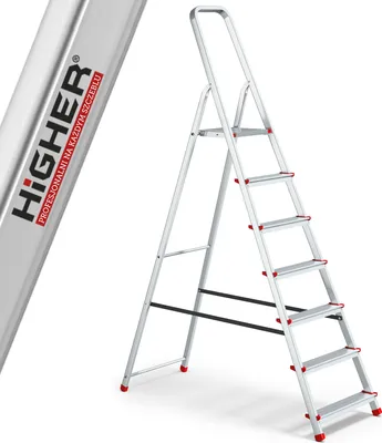 Zdjęcie produktu dla Drabina domowa aluminiowa składana HIGHER 7 stopniowa 125kg