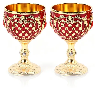 2er-Set Vintage Metall-Shotgläser, Weinkelch, Gold Rot