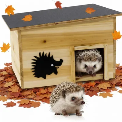 Image de Abri pour hérissons - Résistant aux intempéries - Abri pour hérissons avec entrée en labyrinthe - Kit de construction - Bois - 40 x 32 x 24 cm - Refuge hivernal sûr - Cachette pour hérissons