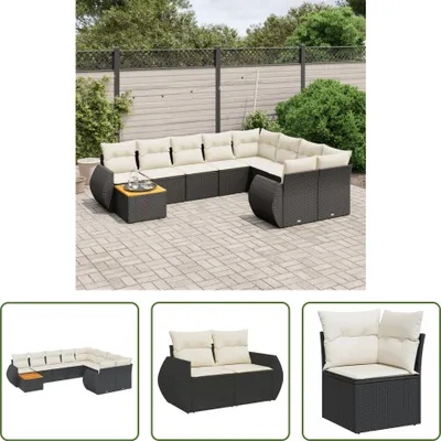 Produktbild von The Living Store 10-tlg. Garten-Sofagarnitur mit Kissen Schwarz Poly Rattan