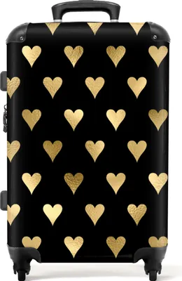 Produktbild von NoBoringSuitcases.com® Großer Koffer - Herz - Gold - Luxus - Schwarz - Muster - Kombinationsschloss TSA - Hartschalen Trolley 4 Rollen - 72 liter - Reisekoffer - 66 cmKoffer Mittelgroß 67x43x25 cm, 72L,