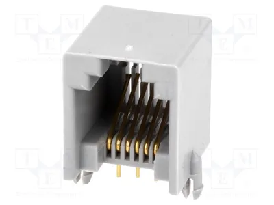 Zdjęcie produktu dla 2 gniazda RJ12, pozłacane styki: fosforobrąz, montaż przelotowy, 6 pinów. Model: RJ12G-M, złącze RJ