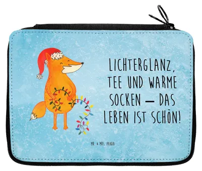 Produktbild von Mr. & Mrs. Panda Etui Fuchs Weihnachten - Eisblau - Geschenk, Federtasche, Bleistiftetui, Heiligabend, Federmäppchen, Füchse, Mäppchen, Nikolaus, Winter, Federmappe