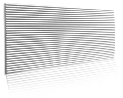 A white, horizontally ribbed panel is shown against a white background with a reflection below.