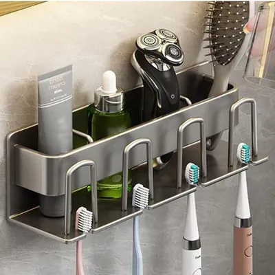 Image de Support mural pour brosses à dents avec 4 crochets