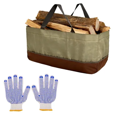 Produktbild von Robuste Tragetasche für Brennholz mit Handschuhen und großer Kapazität