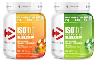 Produktbild von DYMATIZE 2er-Set ISO 100 Hydrolyzed Clear Whey Protein Peach & Green Apple
