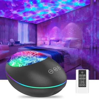 Zdjęcie produktu dla Projektor gwiazd z efektem fal oceanicznych LED i muzyką do sypialni