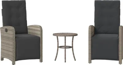 Produktbild von vidaXL 3-tlg. Bistro-Set mit Kissen Grau Poly Rattan