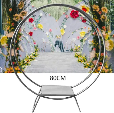 Obrázek produktu pro 80cm dortový stojan Svatební oblouk se základnami Dekorativní kruhové pozadí Kulatý stojan Fotostánek Pozadí Květinový stojan pro svatební obřad Recepce Narozeninová párty Zahrada Venkovní obřad Dekor (stříbrný)