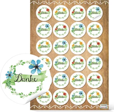 Produktbild von Logbuch-Verlag 24 kleine DANKE Aufkleber rund 4 cm grün blau weiß Dankeschön Geschenk Kunden Gäste Verpackung Blumen Dankeaufkleber48 Aufkleber / 2 Bögen