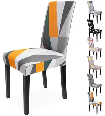 Immagine prodotto di Set di 6 copristole elasticizzati, motivo geometrico, arancione e bianco