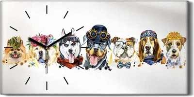 Produktbild von Dekor Leinwand Uhr Wandbilder Geräuschlos 60x30 Malerei Tier Hunde Kunst - schwarze Hände