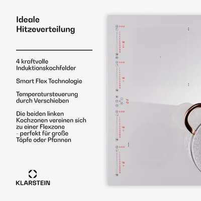 Produktbild von Klarstein Induktionskochfeld 4 Platten, Glaskeramik-Induktionskochfeld mit 4 Kochfelder, 7200W Induktionskochfeld 60cm, Herd mit Touch-Control & Überhitzungsschutz, Effizientes Glaskeramikkochfeld
