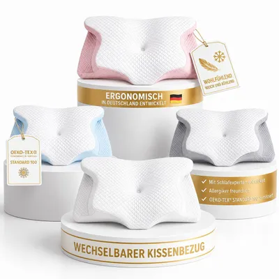 Produktbild von Nackenstützkissen Antischnarchkissen ergonomisches Kopfkissen Premium Memory Foam Kissen, wechselbarer Bezug 4 Farben, waschbar, Seitenschläferkissen, KI-generiertes Bild