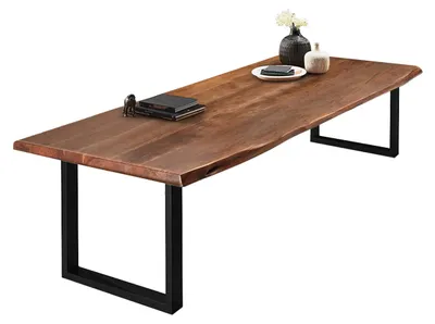 Produktbild von Esstisch Baumkante massiv Akazie nussbaumfarben 200 x 110 schwarz VALIN