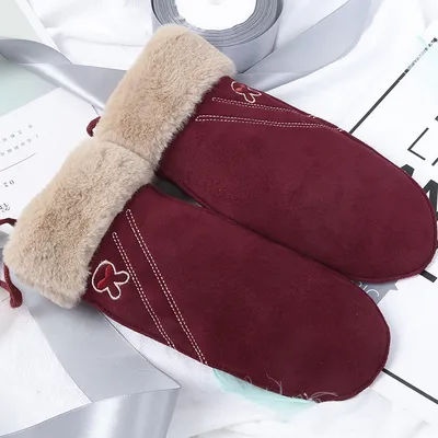 Imagen del producto de INF Guantes de invierno cálidos para niños, de imitación de ante, color burdeos.