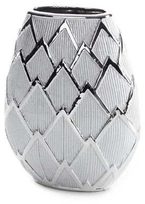 Zdjęcie produktu dla Wazon ceramiczny SAELA 25x34 cm srebrny geometryczny wzór