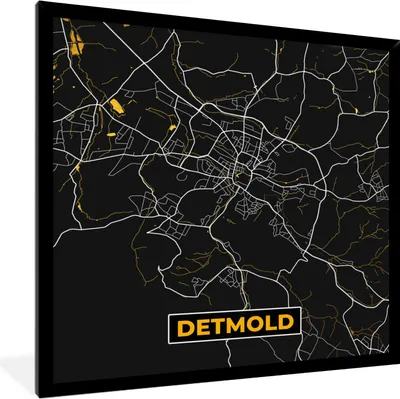 Produktbild von MuchoWow® Gerahmtes Poster Detmold - Stadtplan - Gold - Karte - Deutschland 40x40 cm - Poster mit Schwarzem Bilderrahmen Wandposter Rahmen Foto Bilder - Mit Rahmen - Wanddekoration Schlafzimmer