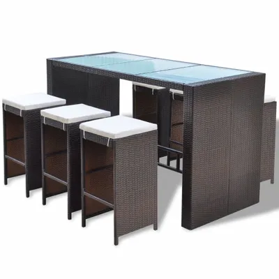 Produktbild von vidaXL 7-tlg. Gartenbar-Set mit Auflagen Poly Rattan Braun