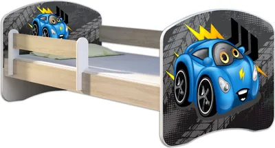 Produktbild von ACMA Jugendbett Kinderbett Junior-Bett Komplett-Set mit Matratze Lattenrost und Rausfallschutz Sonoma 04 Rote Auto 180x80