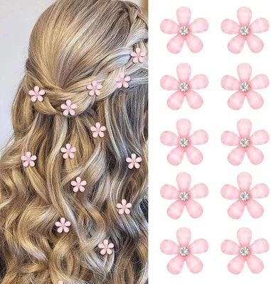 Produktbild von Rosafarbene Mini-Blumen-Haarclips mit Glitter-Steinen, kleine Haarclips, Blumen-Haarclips, dekorative Haarclips, Hochzeits-Haarclips, Blumen-Haaraccessoires für 10 Stück