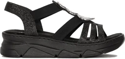 Produktbild von Rieker Sandalen V20L400 Schwarz, rutschfeste Sohle, Absatz 4,5 cm, Plateau 2 cm