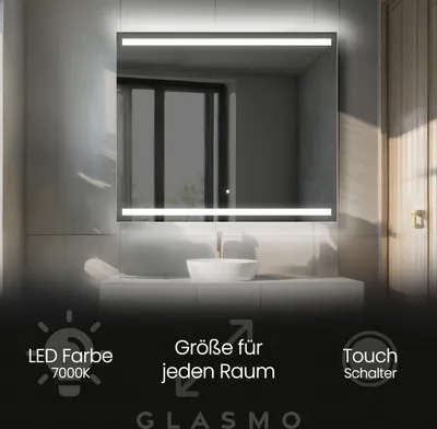Produktbild von Badspiegel mit Beleuchtung 190x100 cm Lucy - Horizontal Rechteckiger Spiegel mit LED Beleuchtung - Kaltweiß 7000K - Badezimmerspiegel Lichtspiegel mit Touch Schalter