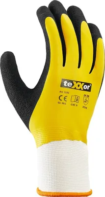 Produktbild von teXXor® Polyester-Strickhandschuhe LATEX, Weiß/Gelb/Schwarz