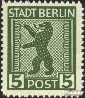 Produktbild von Briefmarken Sowjetische Zone (All.Bes.) 1945 Mi 1A XIV, Fleck unter der rechten 5 (Feld 64) postfrisch Berliner Bär