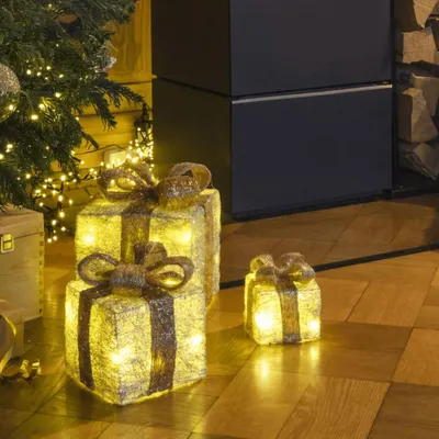 Produktbild von HI LED-Geschenkboxen mit Goldenen Schleifen 3 Stk.