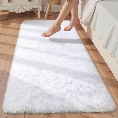 Obrázok produktu pre Koberec, obdĺžnikový, 60x120 cm, biely, s dlhým vlasom (shaggy)