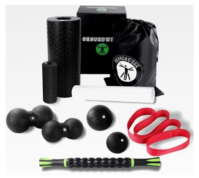 Produktbild von Faszienrollen Set - 10-teiliges Set mit Faszienrolle, Faszienball, Massageroller und Zubehör für Rücken, Wirbelsäule und Nacken