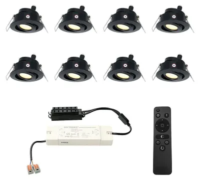 Immagine prodotto di hoftronic Mini faretto da incasso a LED 3W 2700K IP44 nero Set da 8 pezzi