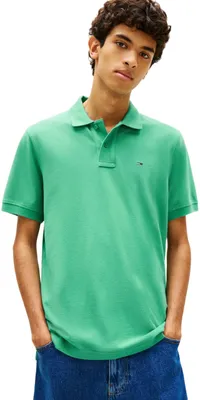 Image de Polo pour homme Tommy Jeans, modèle Essential, coupe classique, couleur turquoise (Bahama Green), taille S