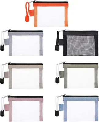 Imagen del producto de Pequeñas bolsas de malla con cremallera, juego de 7 unidades, 11 x 7,5 cm, para maquillaje y joyería